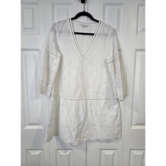 Club Monaco Women's V-neck Eyelet Mini Dress White Size M - Picture 1 of 8